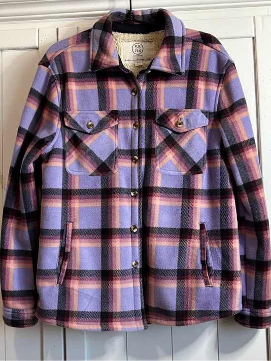 Sage Collective Jackets & Blazers - Sage Collective Faux Fur Lined Plaid Shacket Jacket Purple Pink Small Anthro